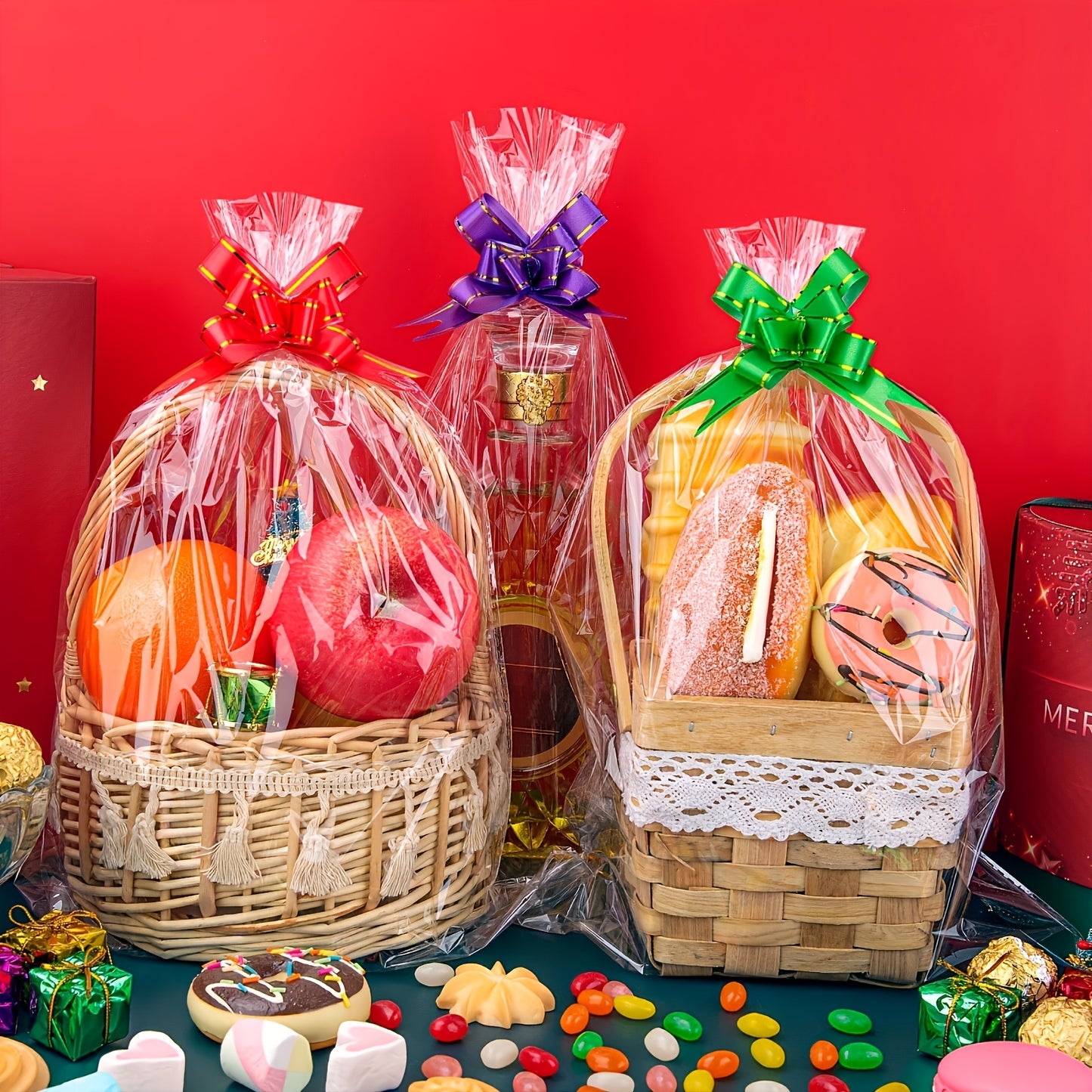 50pcs Large Cellophane Bags for Gift Basket Transparent Cellophane Wrap Bags for Christmas Gift Packaging