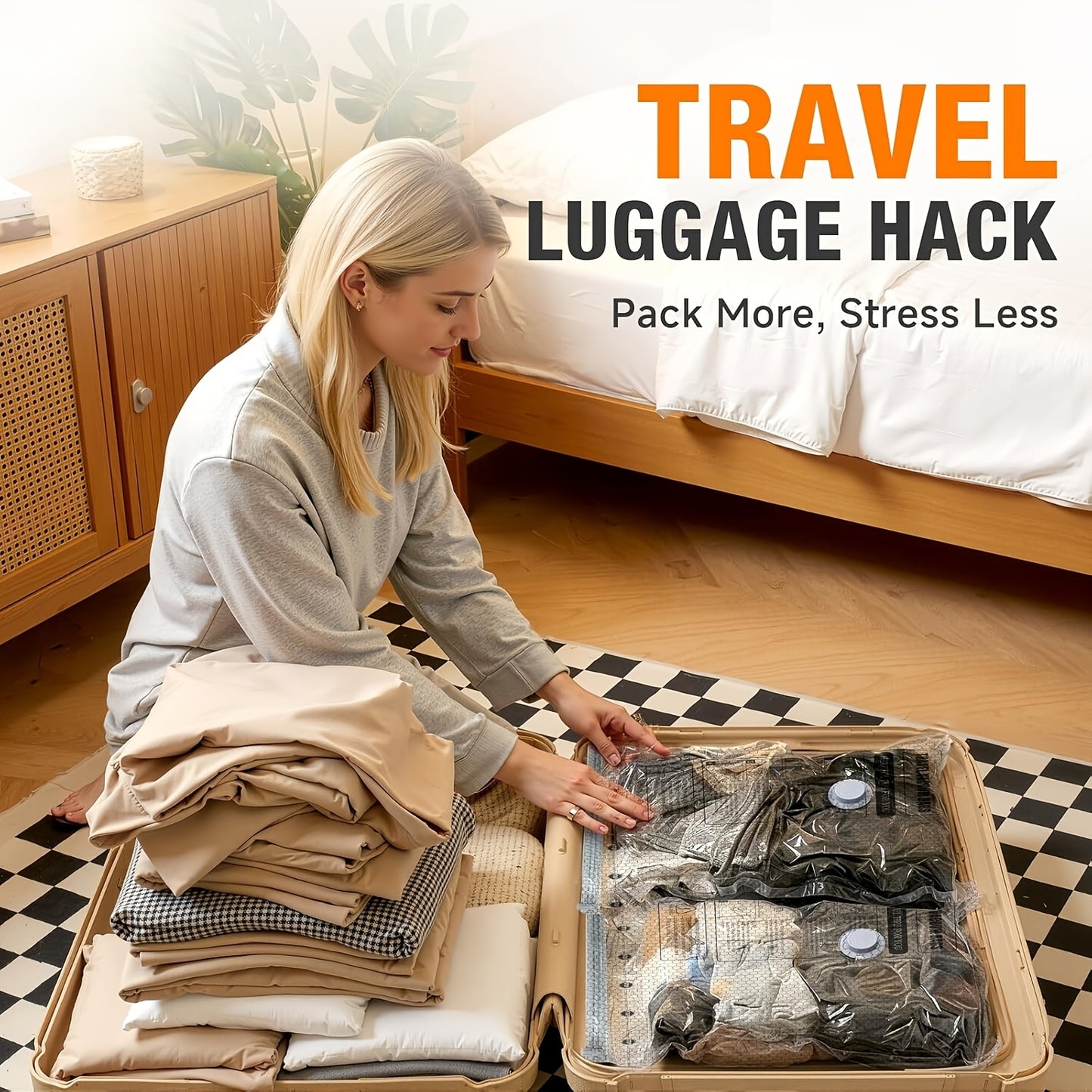 24 Pack Travel Compression Bags with Pump, Vacuum Storage Pouches for Clothing, Space Saving Sealing Bags for Backpack And Suitcase
