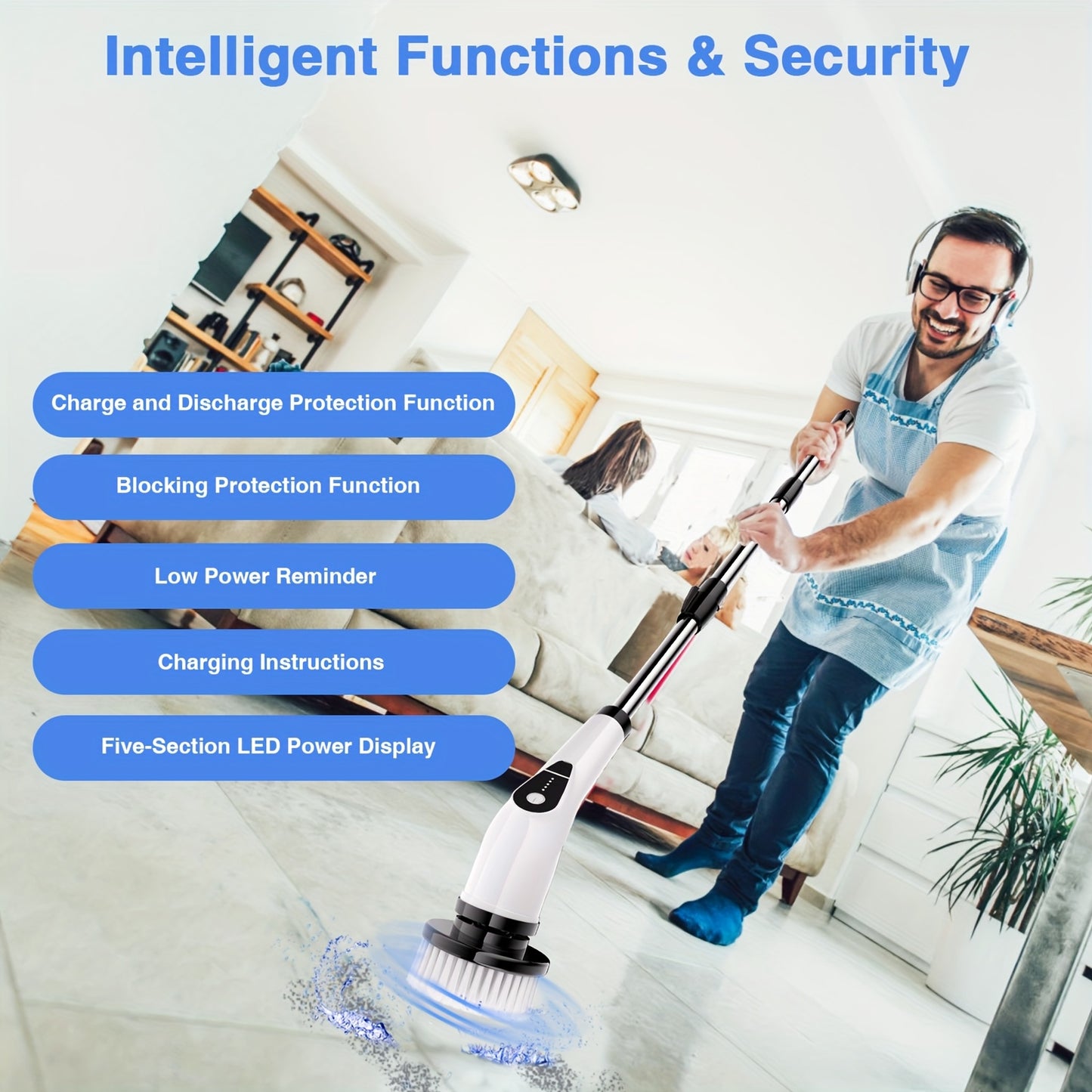 Multifunctional Electric Spin Scrubber Cordless Cleaning Brush, 7-in-1 Cleaning Brush, Adjustable Speeds 7 Replaceable Heads, Dual-speed And Detachable Telescopic Handle, Suitable for Kitchen, Living Room And Bathroom