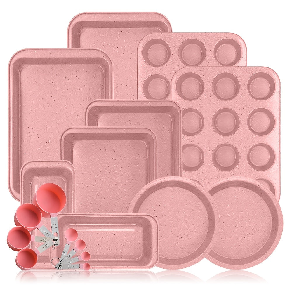 2/6/7/8/12/16/18pcs Non-Stick Baking Pan Set for Kitchen Oven, Baking Set with Round/Square Cake Pans, Bread Bags, Muffin Cups, Pizza Pan, Bread Scraper, Whisk, Spatula, Wire Rack, Measuring Spoon, Muffin Pan, Bread Pan, Baking Sheet, Cookie Sheet