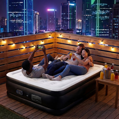 Flocking Inflatable Mattress with Pump, High Load Capacity and Easy Storage Air Mattresses, Air Sleeping Bed for Camping, Hiking, Beach, Indoor, Outdoor