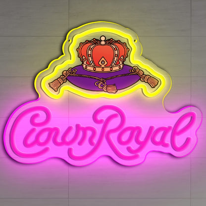 1pc Crown Royal Neon Sign - USB-Powered LED Wall Art with Glow Pendant, Vibrant Pink & Orange UV Print Design, Perfect for Game Studios, Bars, Bedrooms, and Birthday Party Decor, Neon Signs for Wall Decor