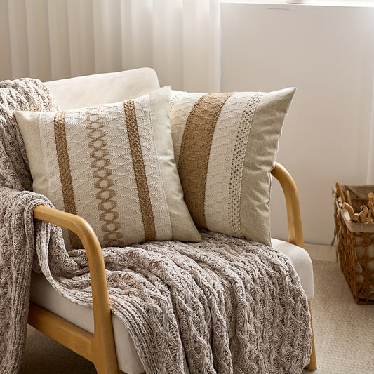 Throw Pillow Covers 2 Pack Boho Geometric Brown Beige 18x18 – Bohemian Decorative Pillow Cases with Zipper Closure – Soft Polyester Cushion Covers for Sofa Couch Bedroom Living Room Boho Home Decor