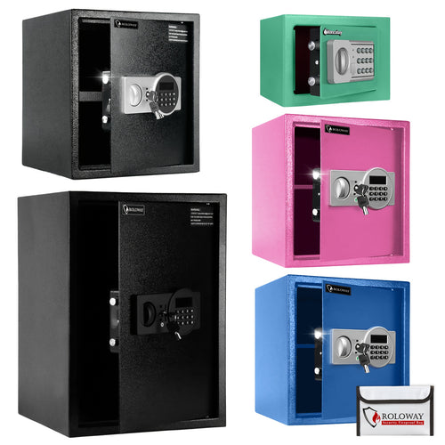 1pc Home Money Safe Box With Sensor Light And Fire-Resistant Bag, Fireproof Security Safe With Keys & Passcode, Digital Keypad Lock Box For Cash And Valuables. Valentine'S Gift For Her/Him