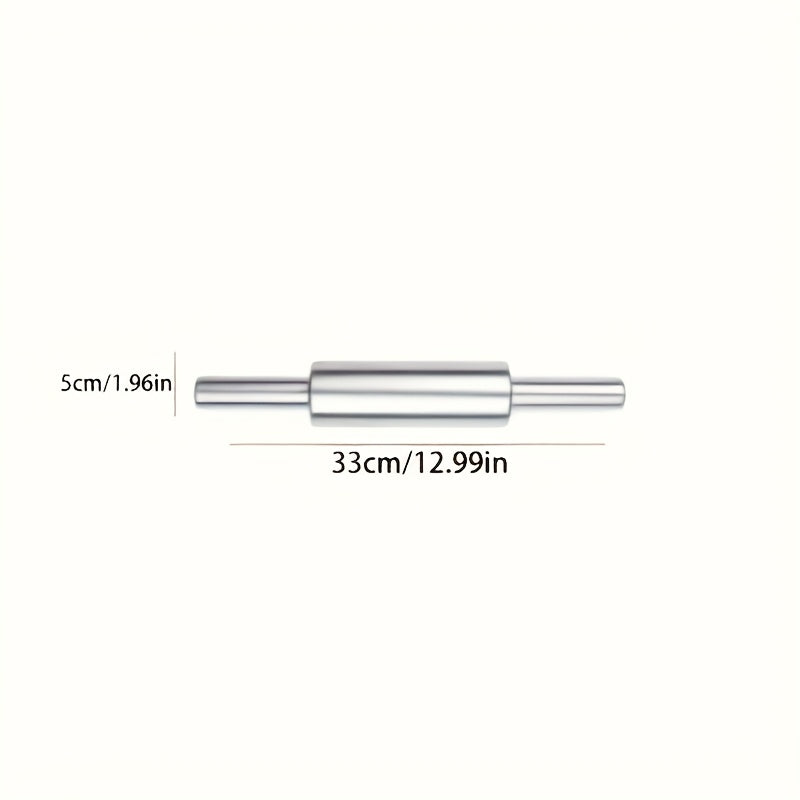 [Stainless Steel Dough Rolling Pin] Professional Durable Stainless Steel Rolling Pin, Rolling Pins with Non-Slip Grip & Rounded Ends, for Baking, Perfect for Pizza Dough, Pie Crust, Pasta Etc, Non-Stick, Easy to Clean, Sleek Metallic End