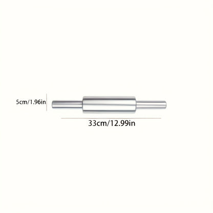 [Stainless Steel Dough Rolling Pin] Professional Durable Stainless Steel Rolling Pin, Rolling Pins with Non-Slip Grip & Rounded Ends, for Baking, Perfect for Pizza Dough, Pie Crust, Pasta Etc, Non-Stick, Easy to Clean, Sleek Metallic End