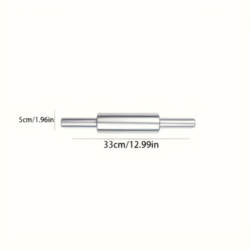 [Stainless Steel Dough Rolling Pin] Professional Durable Stainless Steel Rolling Pin, Rolling Pins with Non-Slip Grip & Rounded Ends, for Baking, Perfect for Pizza Dough, Pie Crust, Pasta Etc, Non-Stick, Easy to Clean, Sleek Metallic End
