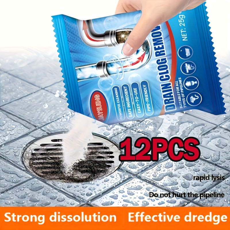 2Box-12Packs Total, Multi-Purpose Drain Cleaner Powder - Unclogs And Freshens Kitchen, Bathroom, Toilet And Floor Drains, Eliminates Stains And Odors