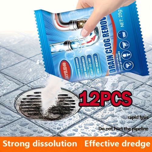 2Box-12Packs Total, Multi-Purpose Drain Cleaner Powder - Unclogs And Freshens Kitchen, Bathroom, Toilet And Floor Drains, Eliminates Stains And Odors