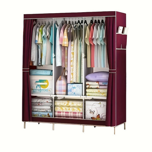 Portable Wardrobe Storage Box with Stainless Steel Frame And Non-woven Shelves - Dustproof Wardrobe Clothes, Shoes, Accessories Storage Box -67x17.7x50.4 Inches Modern Design, Accessory Bracket | Visible Grid Section, Wardrobe Organizer And Storage