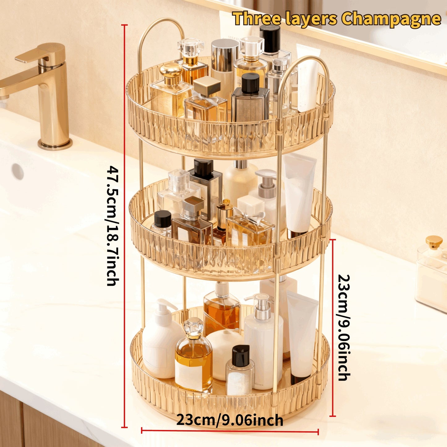 2/3 Floor Bathroom Trays 360 Rotating Makeup Organizer High-Capacity Skincare Clear Make Up Storage Perfume Organizers Detachable Multi-functional Assembly The Third Layer Comes with An Additional 2 U-shaped Hooks And 1 Tray, Bathroom Trays
