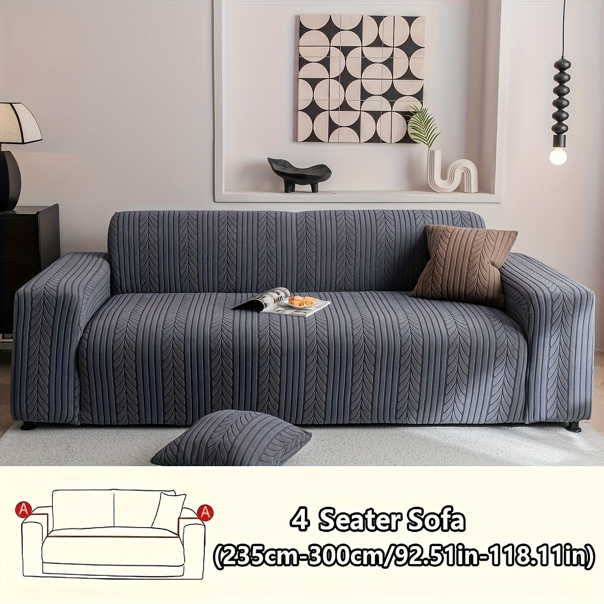 1 Striped Sofa Cover, Washable, Stretchy, Scratch And Slip-Resistant. Fits 1-4 Seaters, White Textured Zigzag Fabric. Great for Decor, Furniture Protection, Classic And Durable Design