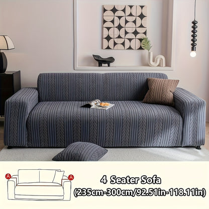 1 Striped Sofa Cover, Washable, Stretchy, Scratch And Slip-Resistant. Fits 1-4 Seaters, White Textured Zigzag Fabric. Great for Decor, Furniture Protection, Classic And Durable Design