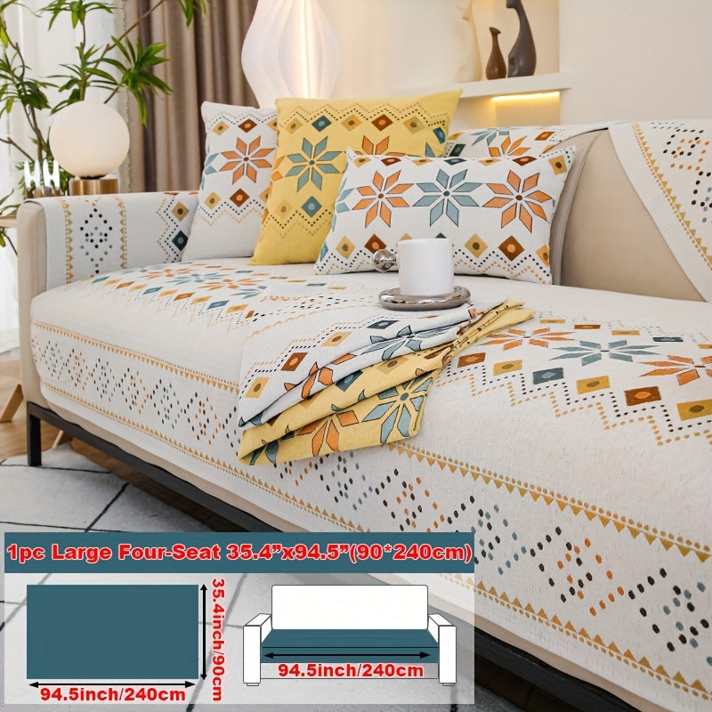 1pc of Bohemian-Style Sofa Mat Suitable for Any Season, Featuring a Easy And Modern Design, Pet-Friendly Materials, And Resistance to Slipping And Scratching, Serving As a Protective Cover for Home Decor