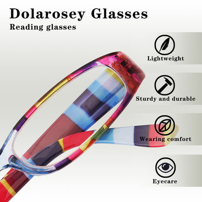 Set of 4 Retro Classic Reading Glasses with Printed Rectangle Frames for Both Men And Women Featuring Spring Hinges