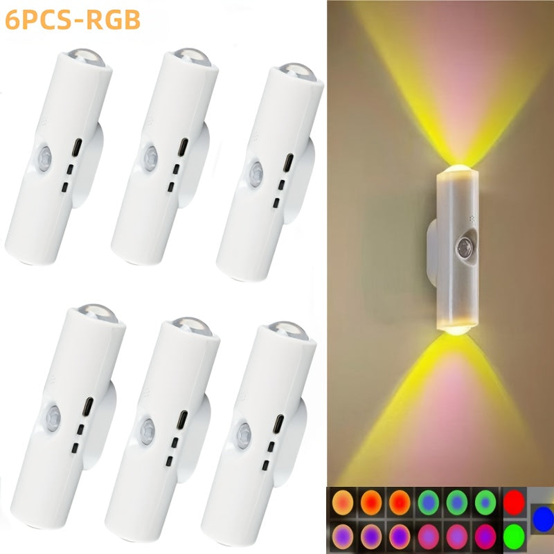 Set of 6 Cat Eye LED Wall Lights with Motion Sensor, USB Rechargeable Night Lamp with 3 Color Settings, Suitable for Bedroom, Stairs, Closet, And Bathroom, Featuring Automatic Sensing Without The Need for Wiring