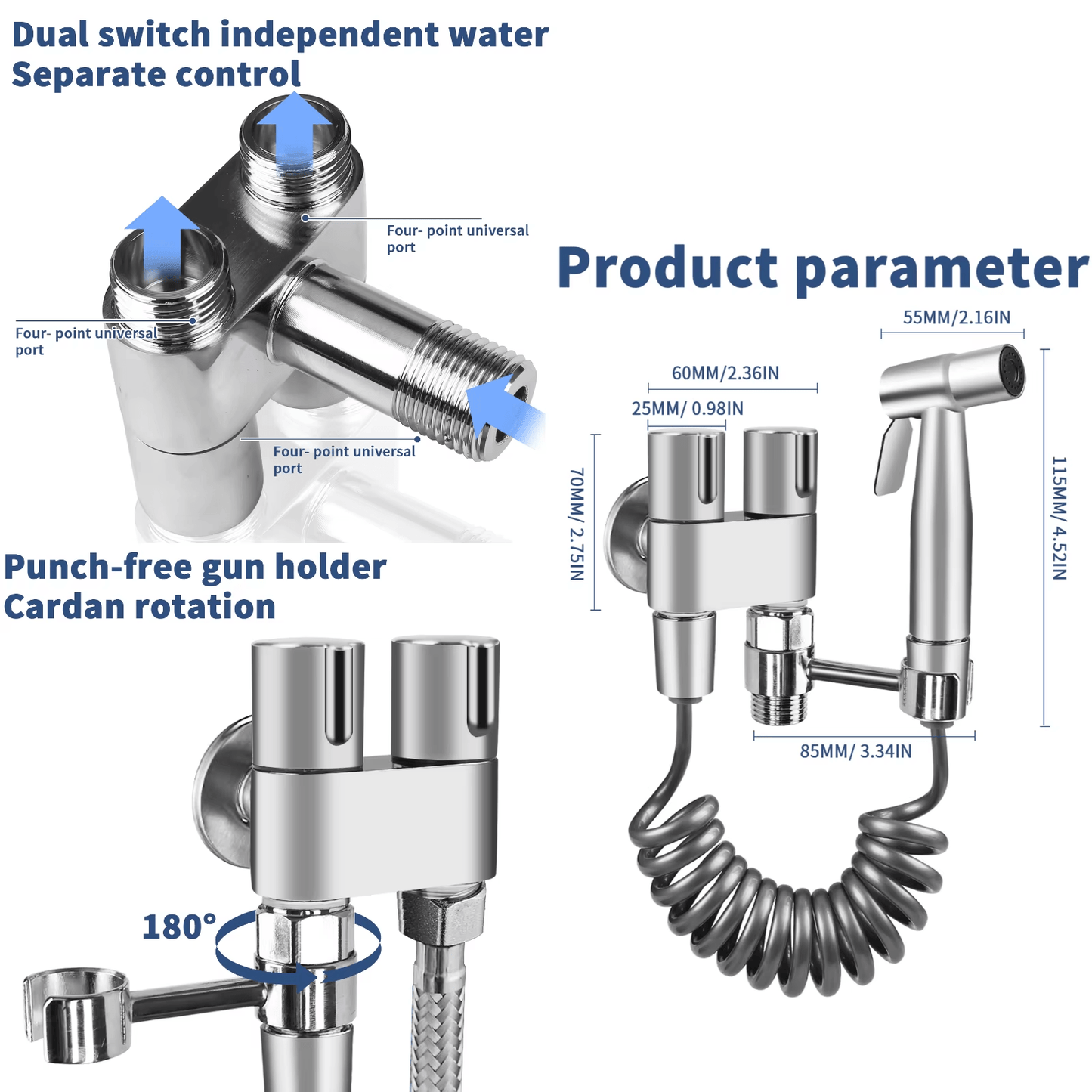6Pcs Wall Mounted Bidet Sprayer Kit, Handheld Pressure Toilet Sprayer with Hose & Holder, Self-Cleaning Personal Hygiene Sprayer for Bathroom, Pet Shower & Toilet Cleaning