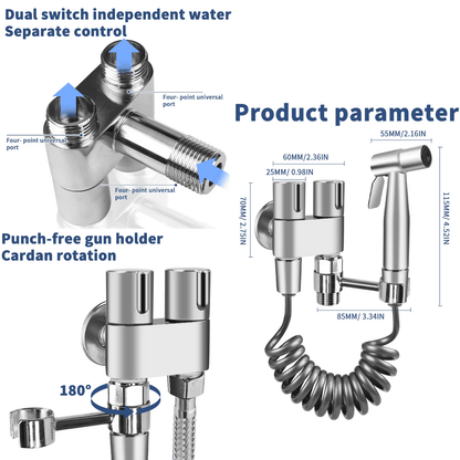 6Pcs Wall Mounted Bidet Sprayer Kit, Handheld Pressure Toilet Sprayer with Hose & Holder, Self-Cleaning Personal Hygiene Sprayer for Bathroom, Pet Shower & Toilet Cleaning