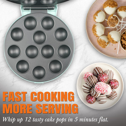 12 X 1.6 Inch Cake Pop Maker Machine – Two Versions: One with Cake Pop Stand, Sticks & Fork Tool; One with Flip-Over Design for Even Heating – Cake Pop Set