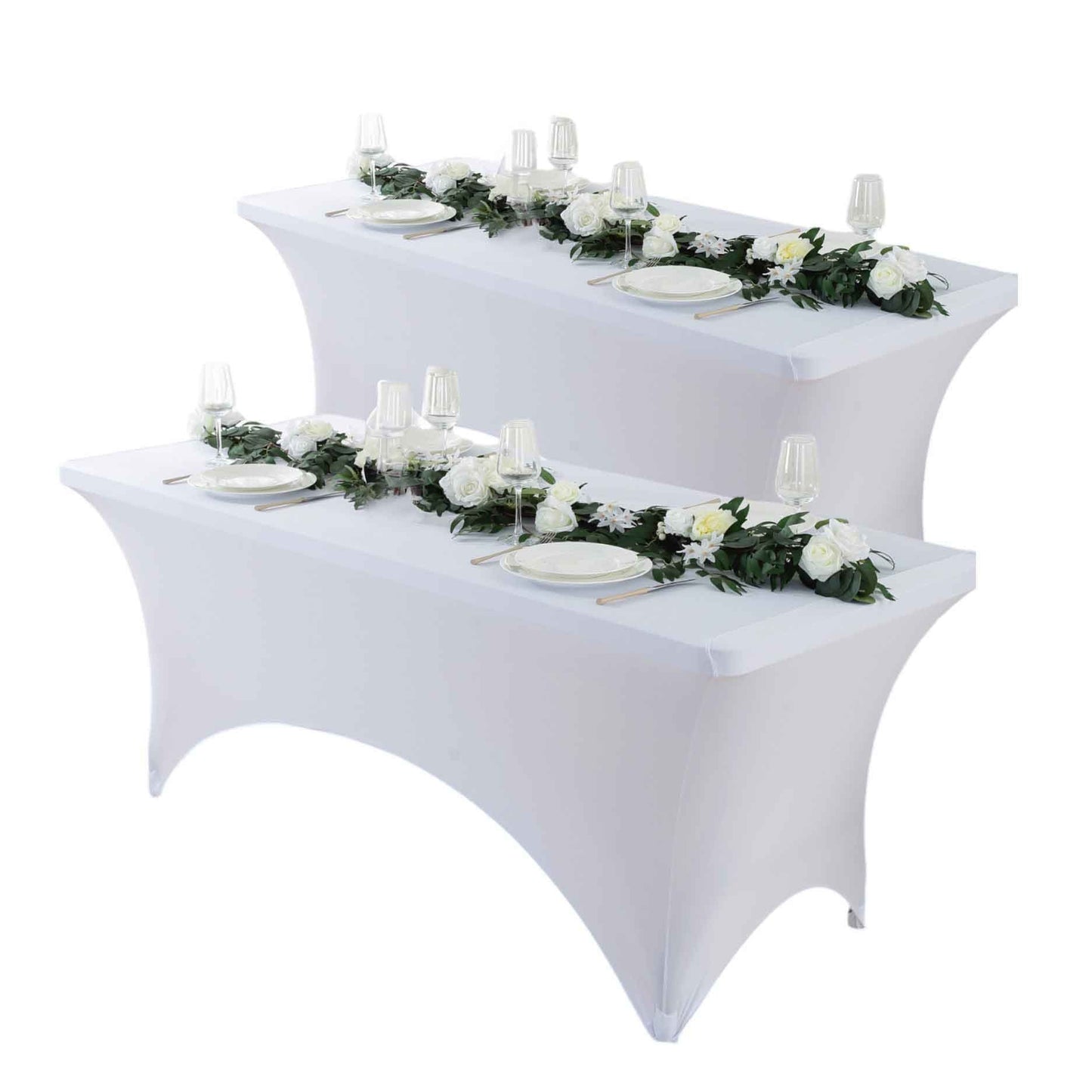 2pc 4ft/6ft/8ft Spandex Tablecloth, Fitted tablecloth, Wrinkle Resistant Stretchable Rectangle Table Cover For Event, Wedding & Parties