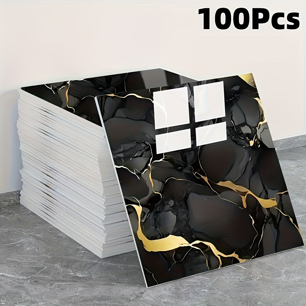 50/100pcs, Glossy Marble Pattern Imitation Tile Self-adhesive Wall Stickers with Texture Peel And Stick Wallpaper, Waterproof Living Room Kitchen Background Wall Stickers, Bathroom Home Wall Stickers, Not High Temperature Resistance