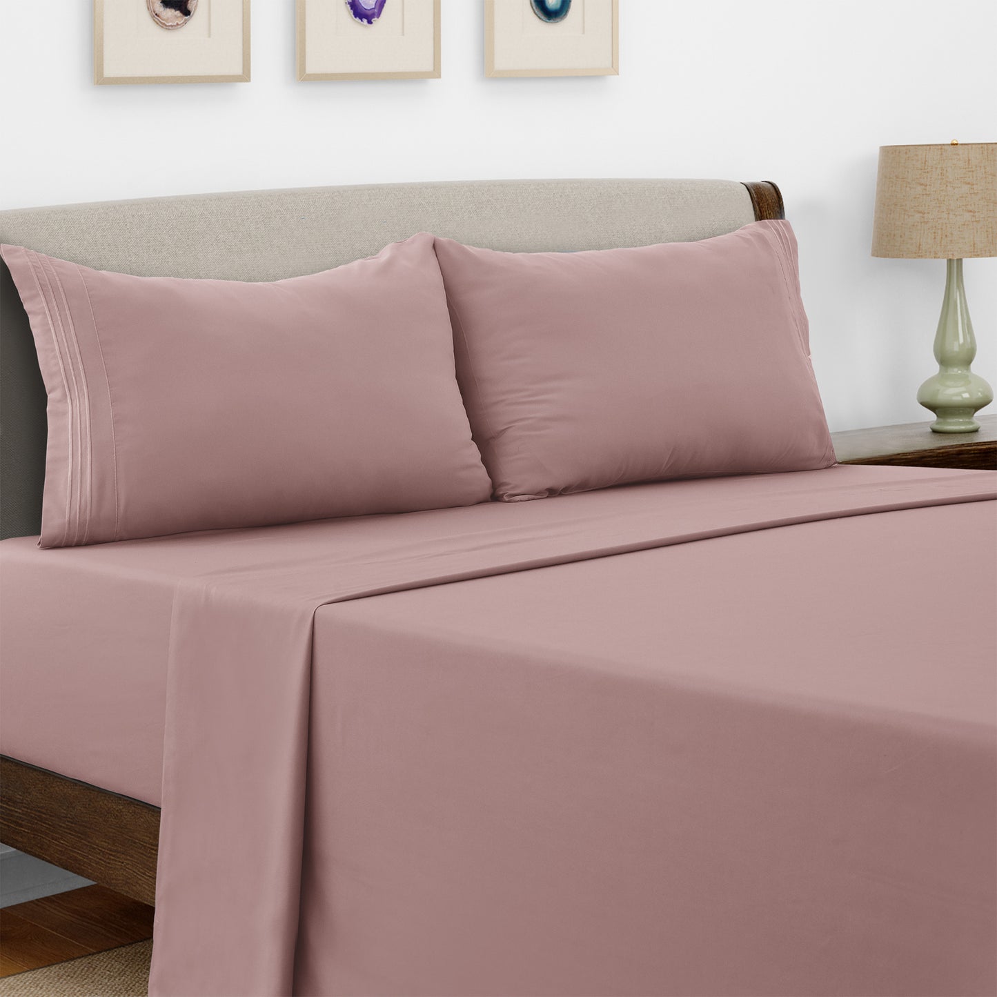 Lux Decor 4 Pieces Solid Bed Sheets - Stylish Comfy Bedding Set - Hotel Luxury Skin Friendly Cooling Sheets & Embroidered Pillowcases Without Filler - Classic Collection With 16 Inches Deep Pocket - Brushed 100% polyester- Shrinkage & Fade Resistant