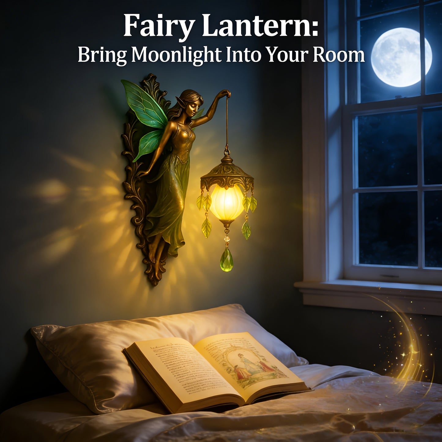 Fairy Statue Wall Decor 9.84in Fantasy Forest Fairy Sculpture – Carved Green Leaf Art Wall Hanging Ornament for Bedroom Living Room – Dreamy Fairy Tale Home Decor Gift for Fairy Lovers Easter Spring
