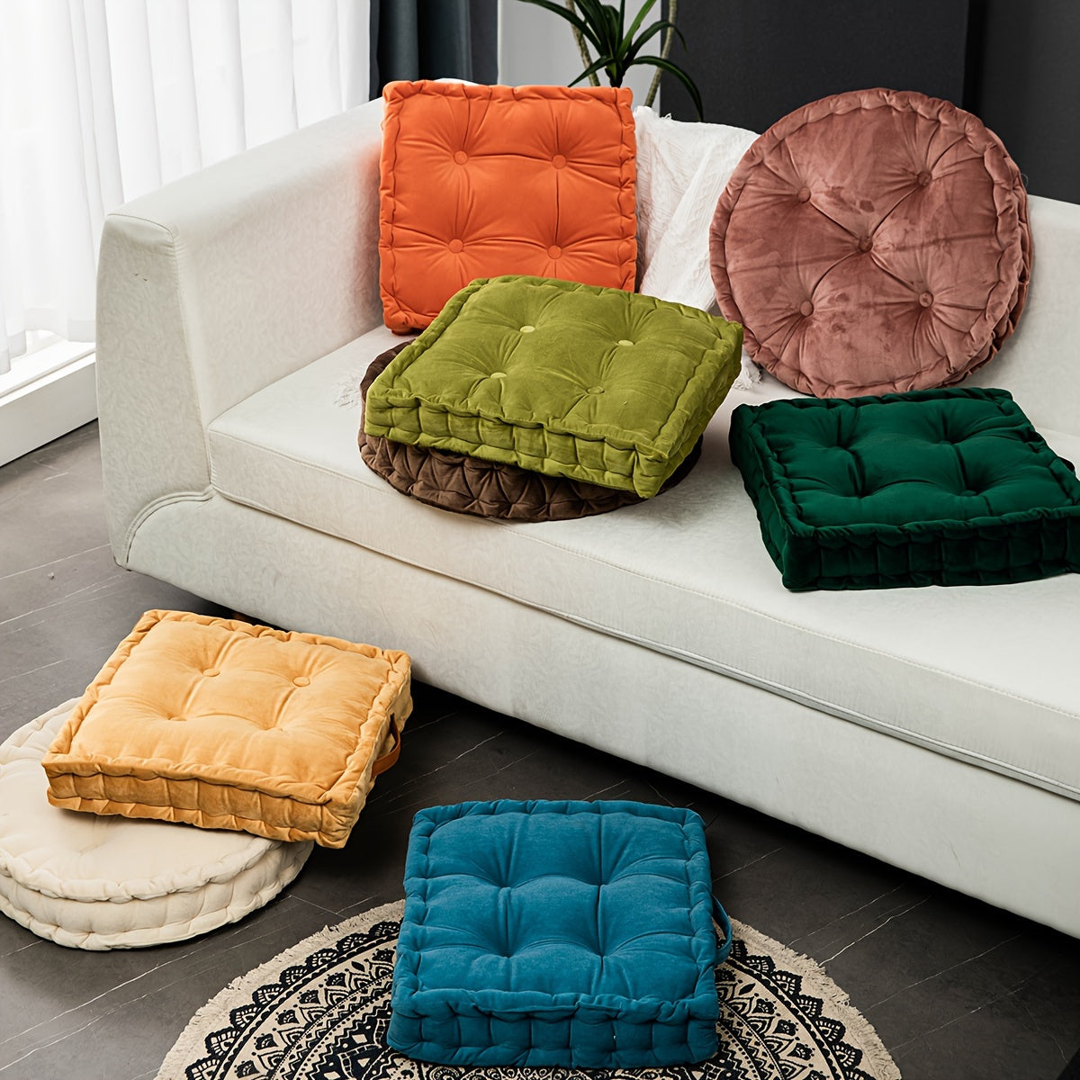 1pc Square Flannel Futon Mat Thickened for All Seasons, Chair and Stool Mat, Cushion, Steamed Bun Seat Mat, Futon Meditation Mat, Decorative Ornament, Bay Window Pillow