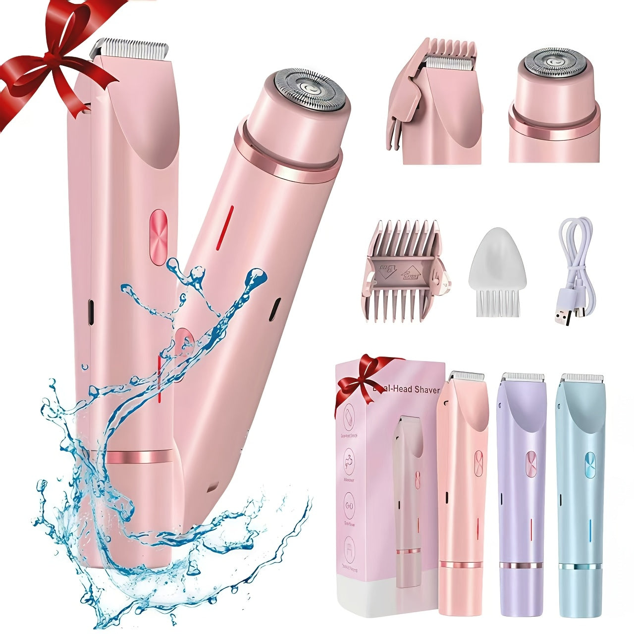 Women's Hair Trimmer 2-in-1 Bikini Trimmer & Electric Shaver - USB Rechargeable Dual Head Design, Ergonomic Handle, Portable Hair Removal Device for Bikini Line Body Face, Holiday Gift for Women