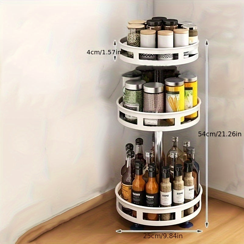 3-layer Rotatable Kitchen Seasoning Rack | Metal Turntable, Carbon Steel, Multipurpose Spice and Seasoning Storage Rack, Spice Jar Organizer for Kitchen, Kitchen Additions by YX&ST, Utility Racks