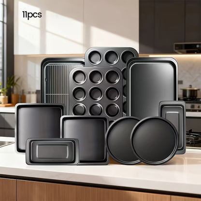 4/11/23/46pcs Baking Pan Set, Includes Roasting Pans/Cookie Sheets, Round Cake Pans, Square Bread Pans, Muffin Pans, Pizza Pans, Kitchen Essentials, Commercial-Grade Material, Black Gift Box Packaging
