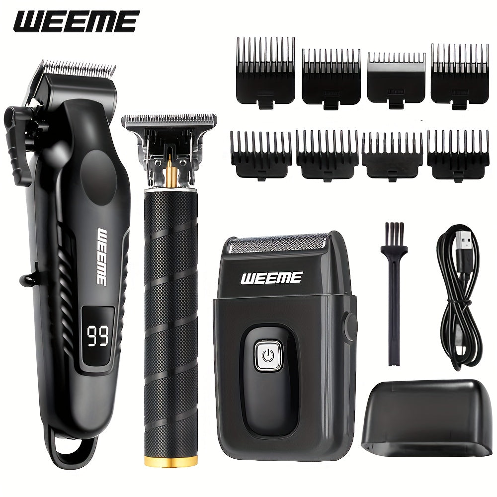 [Father's Day Gifts] WEEME Men's Grooming 2/3pcs, Barber Haircut Set, USB Charging, 1 Black Golden Professional Hair Clipper + 1 Golden Men's Razor + 1 Golden T-Shaped Blade Trimmer + 8 Limit Combs, Boyfriends, Father's Day Gifts, Birthday Gifts