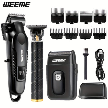 [Father's Day Gifts] WEEME Men's Grooming 2/3pcs, Barber Haircut Set, USB Charging, 1 Black Golden Professional Hair Clipper + 1 Golden Men's Razor + 1 Golden T-Shaped Blade Trimmer + 8 Limit Combs, Boyfriends, Father's Day Gifts, Birthday Gifts