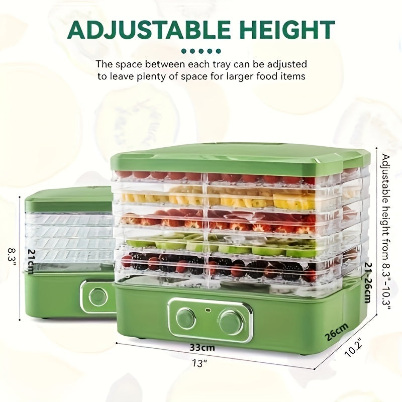 Food Dehydrator for Jerky, 5 Bpa-Free Stackable Trays, Adjustable Temperature Control for Fruit, Meat, Veggies, Herbs & Snacks, 240W, Green (5-Tier)