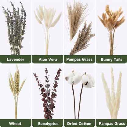 Natural Dried Flower Bouquet - Pampas Grass, Stems, Bunny Tails, Eucalyptus, Lavender & Wheat - Rustic Boho Decor for Home, Fall Decorations for Home, Wedding, Or Gift