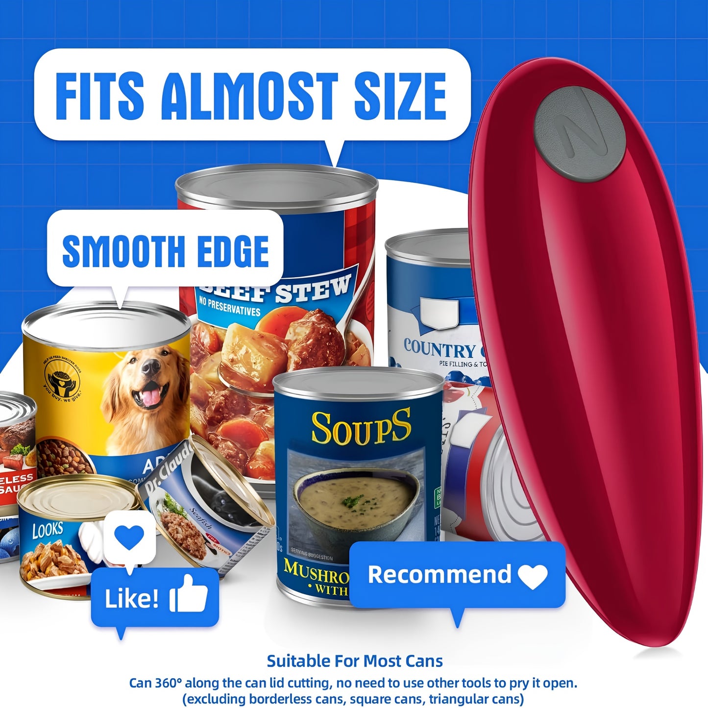 Electric Can Opener Cordless Battery Powered – Smooth Edge Safety, Auto Shut-Off, ABS Material, Easy One-Touch Operation for Elderly, Arthritis & Disabled Hands, Kitchen & Camping