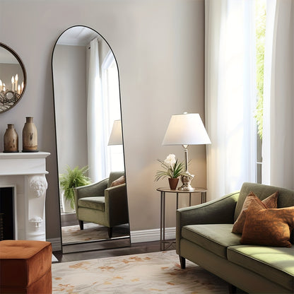 Arched/Rect Full Length Mirror, Full Body Mirror With Stand, Hanging Or Leaning For Wall, Aluminum Alloy Thin Frame Floor Standing For Hotels And Bathrooms