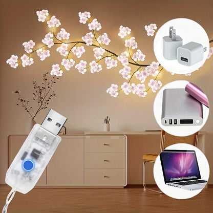 96/144LED Cherry Blossom Chandelier Rattan Light, USB Powered, 8 Modes, Outdoor Decoration for New Year'S Day, Valentine'S Day, Easter, Thanksgiving And Other Holiday Party Decorations
