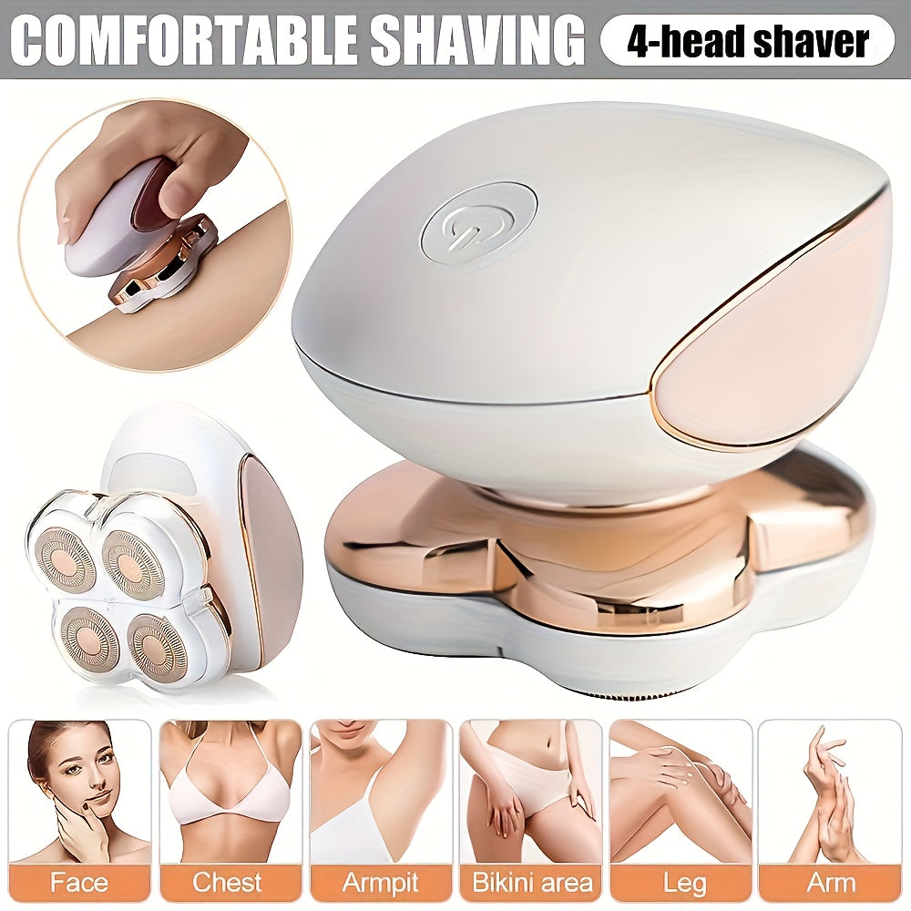 Women' & Full Body Electric Shaver and Hair Clipper - 4-Head 360° Rotating USB- Wet/Dry Shaver Suitable for Face, Bikini, Legs, Arms, Chest & Underarms - Travel-Friendly Full Body Hair Removal Tool with Clipper Attachments
