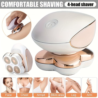 Women' & Full Body Electric Shaver and Hair Clipper - 4-Head 360° Rotating USB- Wet/Dry Shaver Suitable for Face, Bikini, Legs, Arms, Chest & Underarms - Travel-Friendly Full Body Hair Removal Tool with Clipper Attachments