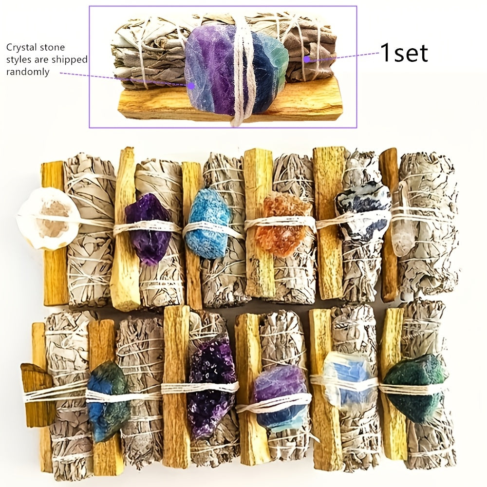 Teacher Appreciation Gift Natural Crystal Sage Smearing Set Includes White Sage, Natural Crystal, Used For Family Rituals And Space Cleaning, Decorative (various Crystals Are Randomly Shipped). Perfect For Giving Gifts On Easter And St. Patrick'S Da