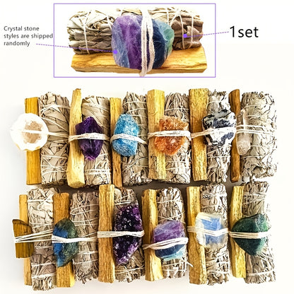 Teacher Appreciation Gift Natural Crystal Sage Smearing Set Includes White Sage, Natural Crystal, Used For Family Rituals And Space Cleaning, Decorative (various Crystals Are Randomly Shipped). Perfect For Giving Gifts On Easter And St. Patrick'S Da