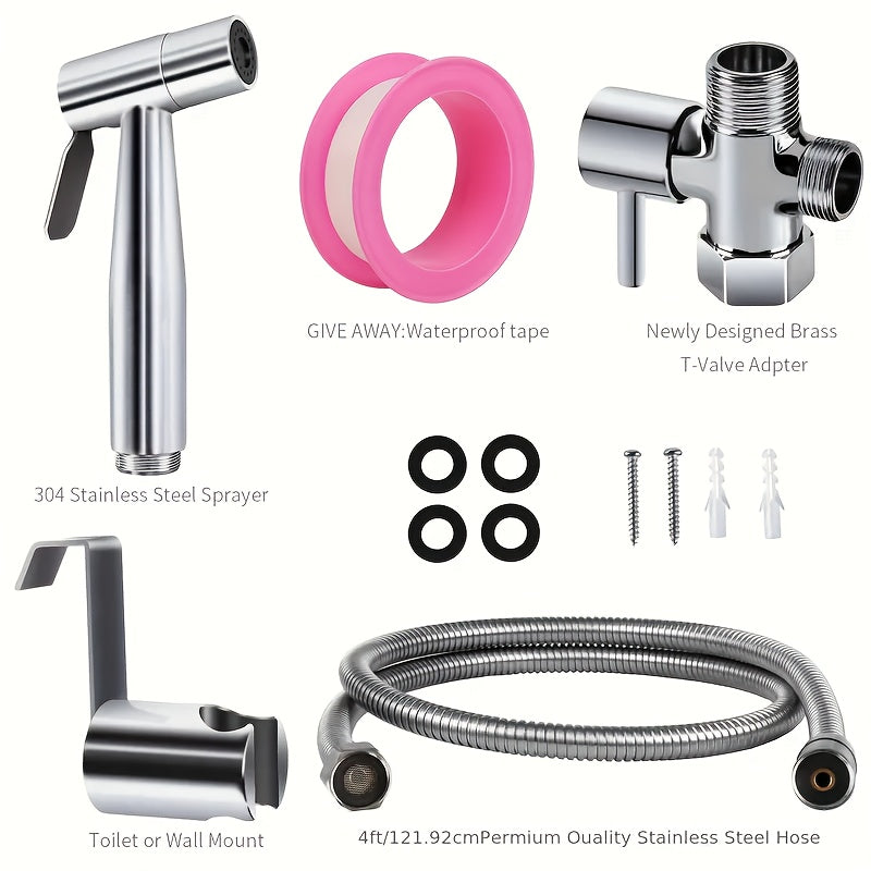 1 Set Wall-Mounted Handheld Spray Gun Sitting Bath - Includes Spray Gun, Bracket, Teflon Tape, And Flexible Extension Hose. Quickly Adapts to Toilets, Bathrooms, And Sinks; Suitable for Household Cleaning, Gardening, And Pet Washing.