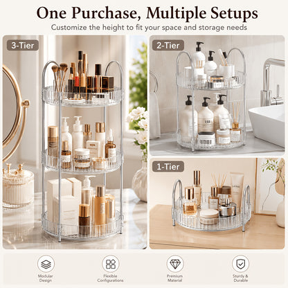 2/3 Floor Bathroom Trays 360 Rotating Makeup Organizer High-Capacity Skincare Clear Make Up Storage Perfume Organizers Detachable Multi-functional Assembly The Third Layer Comes with An Additional 2 U-shaped Hooks And 1 Tray, Bathroom Trays