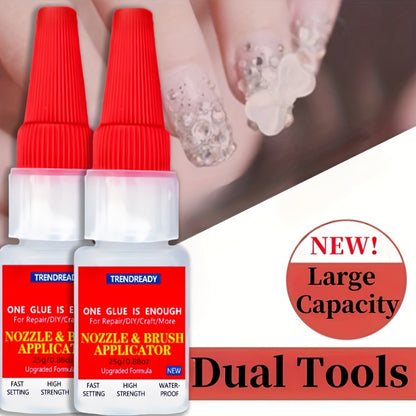 Nail Glue Salon Grade Super Glue 2-Pack – Heavy Duty Clear Adhesive for Artificial Nails, Multi-Surface Repairs, Waterproof with Dropper & Brush, Non-Yellowing