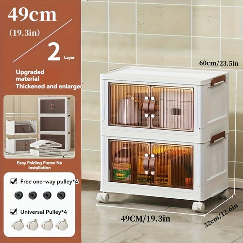 White Foldable Storage Cabinet with a Lid And Stackable Wheels, Measuring 19.29inch/29.53inch, Ideal for Clothes And Bedding. A Space-Saving Wardrobe Suitable for Snacks And, This Durable Organizer Is Perfect for Bedrooms And Game Rooms