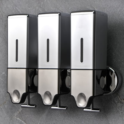 Shampoo, Shower Gel and Conditioner Dispenser Drill Free with Adhesive.No-Drill 3pcs 16.91oz Wall Mounted soap Dispenser for Bathroom and Kitchen.