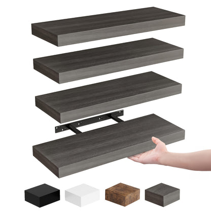 Floating Shelves for Wall 4/8pcs 15.8 Inch, Rustic Wood Wall Shelves with Invisible Brackets, Wall Mounted Display Shelf for Home Decor, Living Room, Bedroom, Bathroom – Walnut, Brown, Black, White, Gray