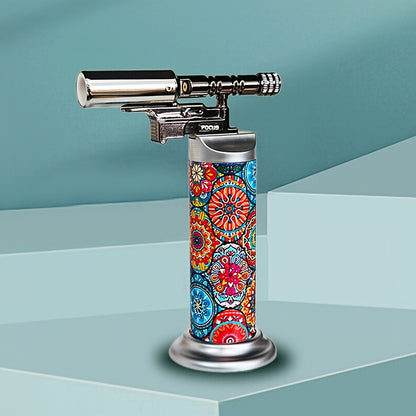 Refillable Torch Lighter Windproof Direct Blast Adjustable Fire Gun Kitchen Outdoor Camping Barbecue Cream (Free of Gas)