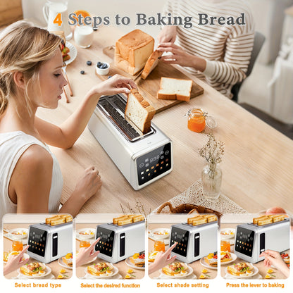 4-Slice Toaster Long Slot Stainless Steel – Touch Screen LED Display, 1.5" Wide Slots, Countdown Timer, Memory Function, Dual Control, 6 Shade Settings